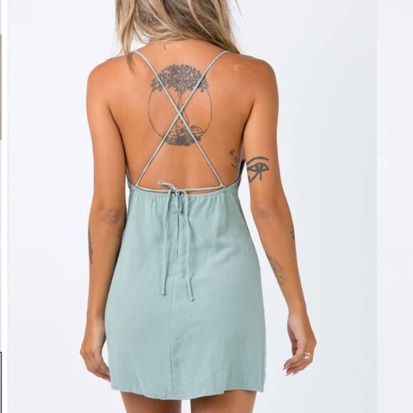 Princess Polly Sage Linen Halter Mini Dress Size 8 US - Picture 4 of 9